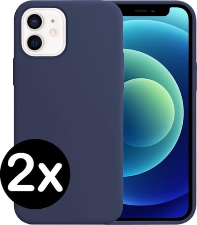 Hoesje - 2 Stuks - Geschikt voor Apple iPhone 12 - Sterk & Shockproof - Telefoonhoes - Back Cover - Case Siliconen - Telefoon Hoes - Donkerblauw