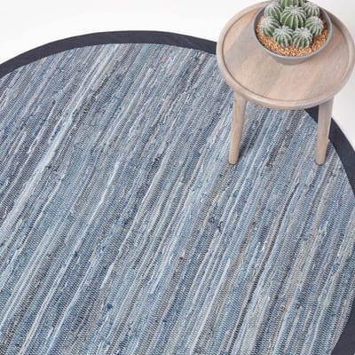 Homescapes Rond denim patchwork vloerkleed, blauw gestreept, 150 cm – handgeweven vloerkleed van gerecycled denim