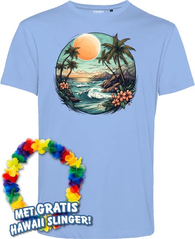 T-shirt Hawaiian Beach | Toppers in Concert 2024 | Club Tropicana | Hawaii Shirt | Ibiza Kleding | Lichtblauw | maat XS