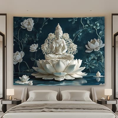 1 stuks Elegante Parel Lotus Boeddha Wandkleed - Polyester Stof, Machinewasbaar, Geschikt voor Woonkamer, Slaapkamer, Kantoor 70x100cm