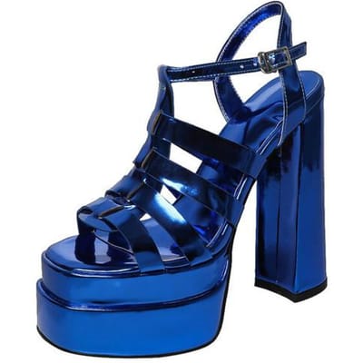 Dames Hoge Hakken Dubbele Waterdichte Platform Sandalen Voor Vrouwen Luxe Merk Designer Zomerfeest Chunky Pumps En Schoenen 43 blauw