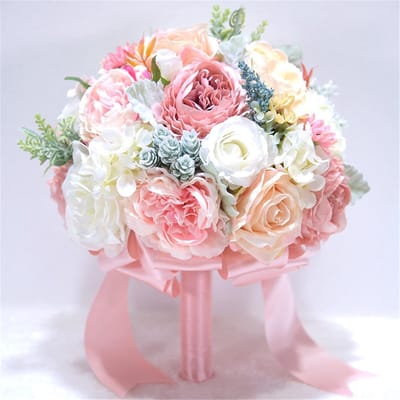 Bruidsboeket Kunstbloemen - Zijden Bloemen Decoratie - Bruiloft Decoratie - Handgemaakt Ontwerp - 30cm Hoog 25cm Diameter - Meerdere Kleuren