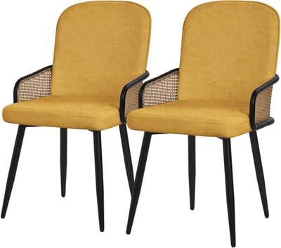Eetkamerstoelen set van 2 mosterd met arm & rugleuning, gestoffeerde stoelen voor eetkamer & keuken ML-Design
