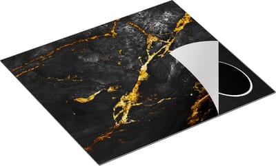 Chefcare Inductie Beschermer Abstracte Kunst - Natuurlijke Marmer met Gouden Tinten - 60x50 cm - Afdekplaat Inductie - Kookplaat Beschermer - Inductie Mat