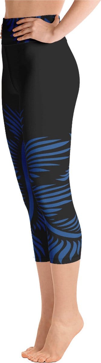 Sportlegging - Capri 3/4 - design Lines 4 Peace - High Waist - Dry Fit - High Performance - 4way stretch - unieke print - UPF 50+ - Hardloop - Yoga - Fitness - Dans  - Pilates - Training - sportbroek - zwart klassiekblauw -dames- maat S