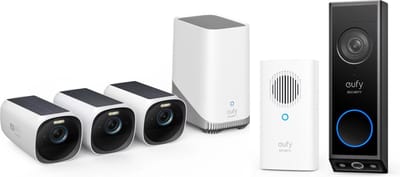 eufy Security - eufyCam 3 Set met 3 camera's met zonnepaneel + eufy E340 2K Draadloze Video Deurbel Inclusief Chime - Accu - Zwart