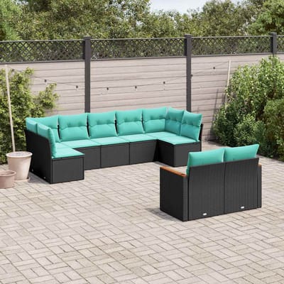 vidaXL - 9-delige - tuinbankset - met - kussens - van - zwart - polyrotan