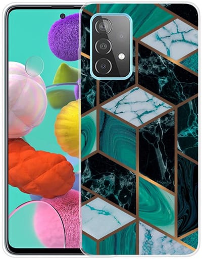 Coverup Hoesje - Geschikt voor Samsung Galaxy A72 Hoesje - Coverup Marmer TPU Back Cover - Emerald / Goud