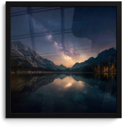 Poster in lijst - Fotolijst 40x40 cm - Posters - Kristalhelder meer - Bergen - Bergen - Posterlijst zwart - Decoratie - Wanddecoratie woonkamer - Muurdecoratie slaapkamer