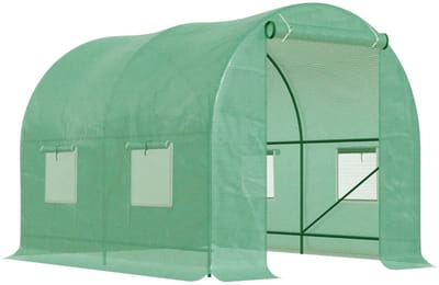 Kas met Roldeuren en Ramen- Tunnelkas - Foliekas - Broeikas met Folie - Kweektunnel - Kweekkas - Kastunnel - Groentekas - Plantenhuis - Plantenteelt - Tomatenkas - Gegalvaniseerd Staal - PE - 245x200x198 cm - Groen