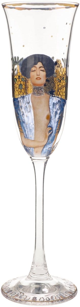 Goebel - Gustav Klimt | Champagne glas Judith I | Glas - 24cm - met echt goud - 100ml - 2 stuks