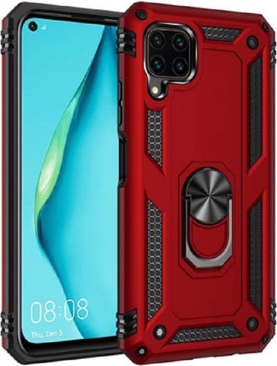 Hoesje Geschikt voor Huawei P40 Lite Stevige Magnetische Anti shock ring back cover case- schokbestendig/TPU met stand/+ Gratis screenprotector kleur Blauw