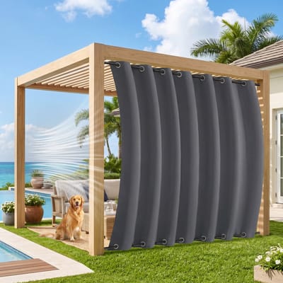 MUPOO Extra Brede Buitengordijnen Waterdicht&Windbestendig 254cm - Met Dubbele Bevestiging Boven en Onder - Verduisterend&UV Werend - Outdoor Gordijnen voor Overkapping, Balkon & Tuin - 254x213 cm - Donkergrijs - 1 Stuk (Rideau Extérieur Imperméable)