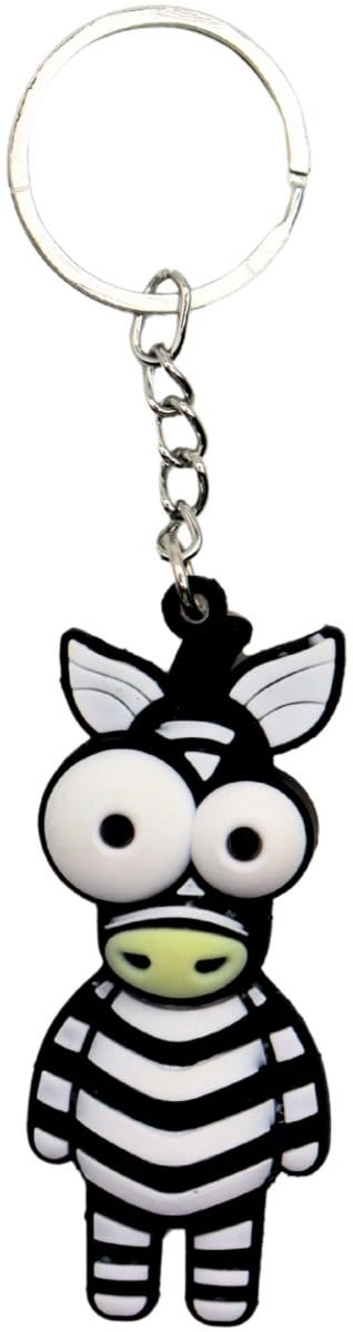 Sleutelhanger Zebra – Grote Ogen Dier - Big Eyes - Funny Cartoon Animal – Jungle & Wilde Dieren - Dierentuin – Sleutelbos, Tashanger, Accessoire