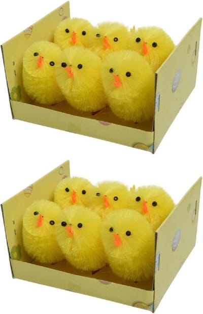 Decoris mini kuikentjes - 12x stuks - geel - H4 cm - Paaskuikentjes - Paasdecoratie - Pasen versiering tafel - decoratie