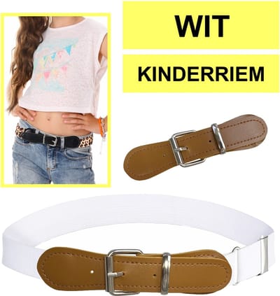 Fako Fashion - Kinderriem Elastisch Oval - Elastische Riem Voor Kinderen - Rekbare Riem - Broekriem - Stretch Riem - Natural - Wit