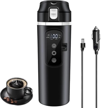 HEZIVO® Auto Waterkoker - Reis Waterkoker - 12V/24V - 400 ml - Zwart