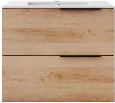 Vente-unique Zwevend badkamermeubel met inbouwwastafel - Licht natuurlijk - 60 cm - NISAYA