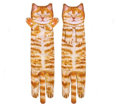 Lachende oranje kattenhanddoeken (2-pack)-Ophangbare keukendoeken-15*60cm - Badhanddoeken-Microvezel - Dubbellaagse absorberende zakdoeken-Leuke decoratieve handdoeken-Milieuvriendelijk en gemakkelijk schoon te maken - Cadeau voor kattenliefhebbers