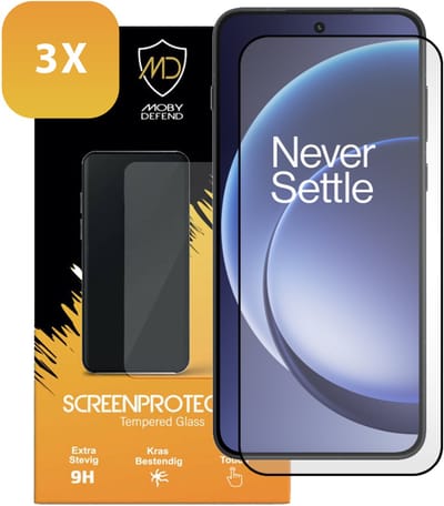 3-Pack MobyDefend Screenprotectors - Geschikt voor OnePlus 15R - Screensavers Met Zwarte Randen - Gehard Glas