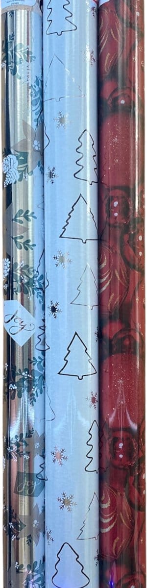 FESTIVE GIFTS Inpakpapier - Cadeaupapier - 200 x 70cm - 3 rollen - Kerst - Luxe Cadeauverpakking - Kleurrijk