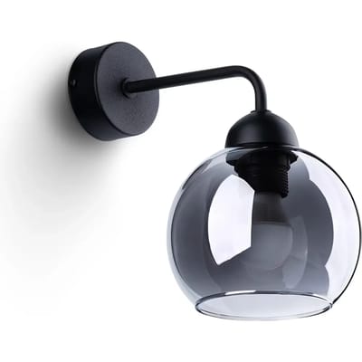 Wandlamp ALINO 1 met ronde kap van getint glas - Sollux Lighting - IP20 - Zwart staal behuizing - 15 x 15 x 26 cm - 1 x E27 LED, exclusief lichtbron - Max. 15 W - Moderne wandlamp voor woonkamer, slaapkamer en eetkamer