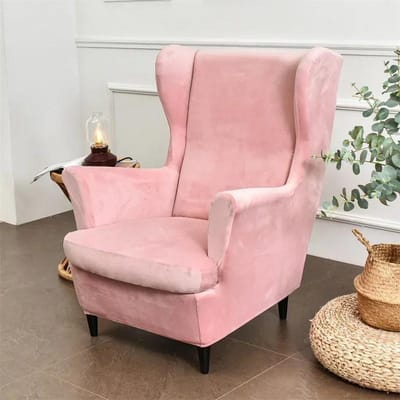 Housse de chaise à oreilles en velours, housse de fauteuil en Spandex extensible, housse de canapé à oreilles amovible avec housse de coussin de siège, housse de repose-pieds beige