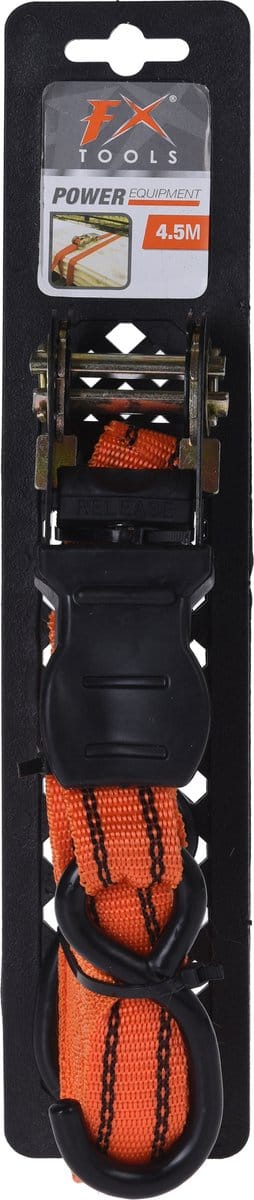 1x stuks spanband / sjorbanden met haken - oranje - 4,5 m - straps / spanbanden voor o.a. vastzetten ladingen