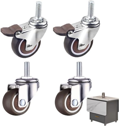 Set van 4 Meubelwielen met Schroefdraad M8 – 360° Zwenkwielen 40 kg Draagvermogen, 2 met Rem + 2 Zonder, Rubberen Antislip Wielen voor Meubels, M8 x 15 mm