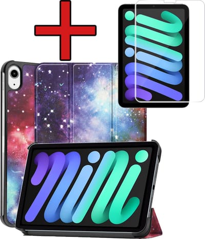 Hoesje - Geschikt voor Apple iPad Mini 7 (2024) - 8.3 inch - 7e Generatie - Met Screenprotector - Hardcover Book Case - Trifold Bookcase Hoes - Hard Cover - Tablethoes - Galaxy