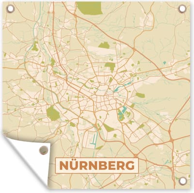 Tuin poster Plattegrond - Nürnberg - Vintage - Kaart - Stadskaart - 200x200 cm - Tuindoek