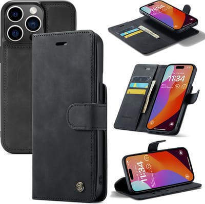 Casemania Hoesje Geschikt voor Apple iPhone 15 Charcoal Gray - 2 in 1 Book Case - Geschikt voor MagSafe