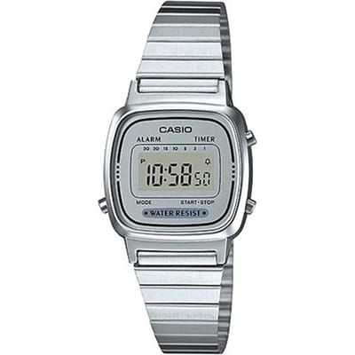 Casio YOUTH serie - kleine metalen vierkanten, klassieke vierkanten, retro kleine zilveren blokjes, LCD display, waterdicht, kwartsuurwerk, roestvrij LA670WA-7D