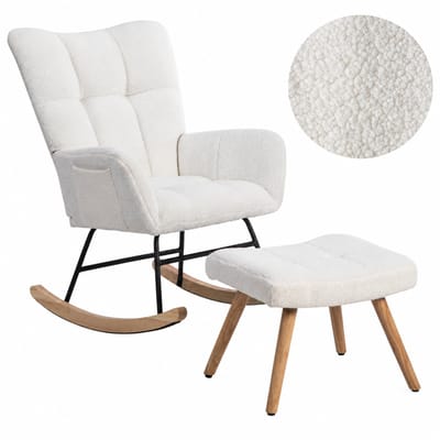 Schommelstoel Teddy - Schommelstoel Volwassenen Baby - Voedingsstoel Stoel Babykamer - Fauteuil met Armleuning Design - Relaxstoel - Relaxfauteuil - Wit