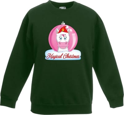 Kersttrui met roze eenhoorn kerstbal groen voor meisjes 98/104