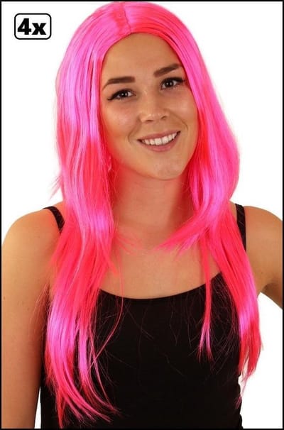 4x Pruik standaard lang pink