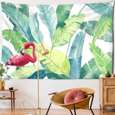 Tapisserie murale suspendue en forme de feuille de palmier verte, petit TAPIZ Hippie frais, décoration de chambre bohème, tissu de fond 95x70CM beige