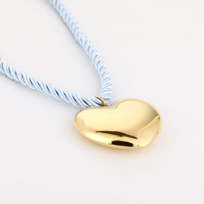 Michelle Bijou - Valentijn - Liefde - Ketting met lichtblauw satijnen koord - Groot hart - Stainless steel - Nikkelvrij