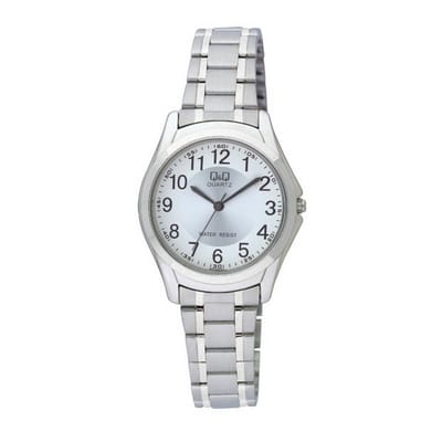 Q&Q Q207J204Y - Horloge - Analoog - Dames - Vrouwen - stalen band - Rond - Cijfers - Staal - Zilverkleurig - Wit - 3ATM