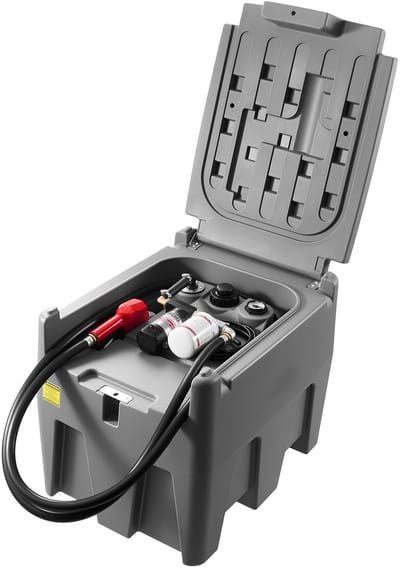 Draagbare dieseltank, inhoud 58 gallon met een debiet van 10 GPM, brandstofcontainer met 12V elektrische pomp en 13,1 ft rubberen slang, duurzame PE-dieseltank voor gemakkelijk brandstoftransport, grijs