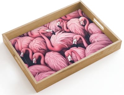 Dienblad hout 40x30 cm - Schootdienblad - Flamingo - Roze - Dieren - Borrelplank rechthoek - Plateau dienbladen