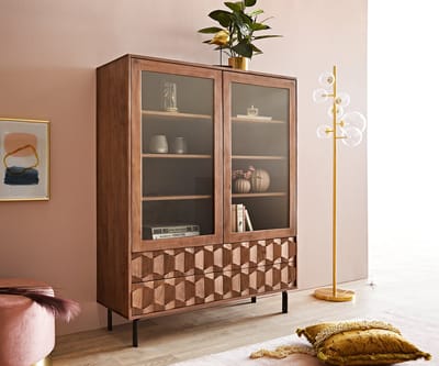 Vitrinekast Fevo acacia bruin 115x150 cm L-poot vitrinekast