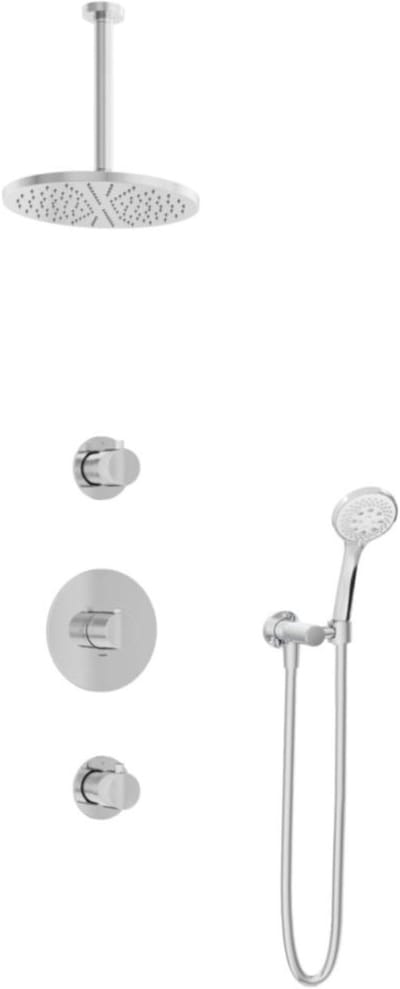 Hotbath Buddy - Inbouw Regendoucheset - 2 Stopkranen - Thermostatisch - Plafondbuis 30 cm - Hoofddouche 250 mm - Ronde Handdouche 3 Standen - Waterbesparend - V01
