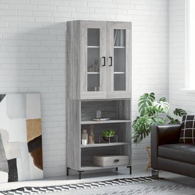 vidaXL - Hoge - kast - 69,5x34x180 - cm - bewerkt - hout - grijs - sonoma - eikenkleurig
