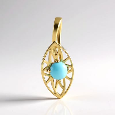 Cavill - Zilveren Hanger - 925 Sterling Zilver Verguld - Sleeping Beauty Turkoois Cabochon 0,54 ct - Ronde Blauwe Edelsteen - Elegant Tijdloos Sieraad