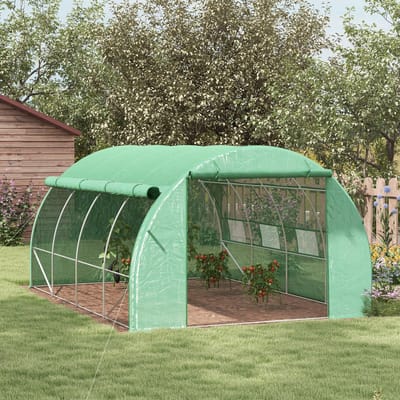 MODFU - Foliekas - Oprolbare Wanden Met Ritsdeur En 8 Ramen - Verzinkt Stalen Frame - Groen - 3,97 X 3 X 2 M