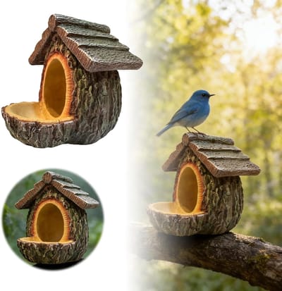 Vogelhuisje - Vogelvoederhuisje 2-in-1 - Vogelhuisje en Voeder Combinatie - Harsen Nestkast voor Buiten - Stevig & Weerbestendig - Natuurlijke Houttextuur