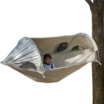 Dubbele Hangmat - Kampeerhangmat Reishangmat - Buiten Ontspannen - Anti-Muggennet - 270 x 140 cm - Zilver