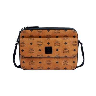 MCM Aren Visetos Monogramme Logo Noir Double Couche Toile Enduite Sac Messager Sacs Homme Marron Cognac MMRDSTA01CO001 Basic Set (Bag+Dust Bag)