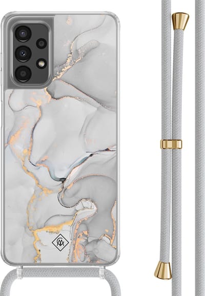 Casimoda® hoesje met grijs koord - Geschikt voor Samsung A13 4G - Marmer Grijs - Afneembaar koord - TPU/polycarbonaat - Grijs